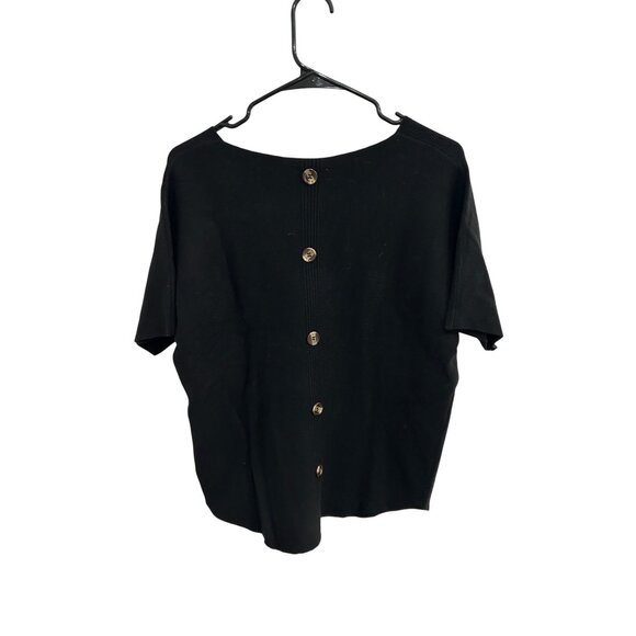Vita Milano Womens Black Short Sleeve Button Back Casual Top Size Medium - Picture 2 of 9